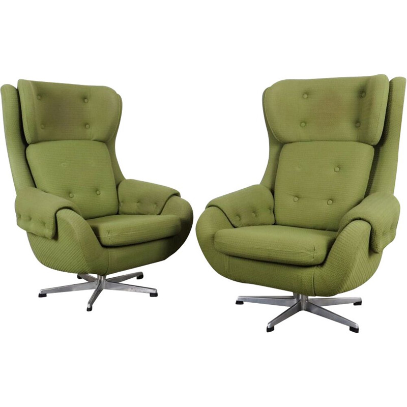 Pair of vintage green armchairs by UP závody, 1970