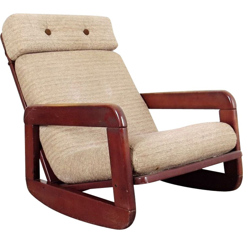 Vintage beige rocking armchair, Czechoslovakia, 1970