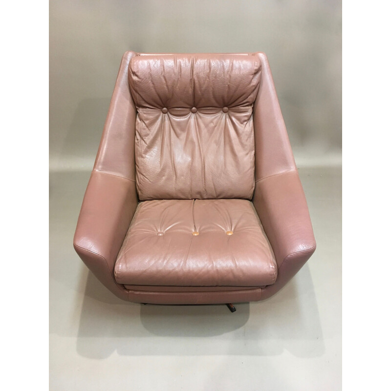 Vintage leather armchair swivel Scandinavian design 1950