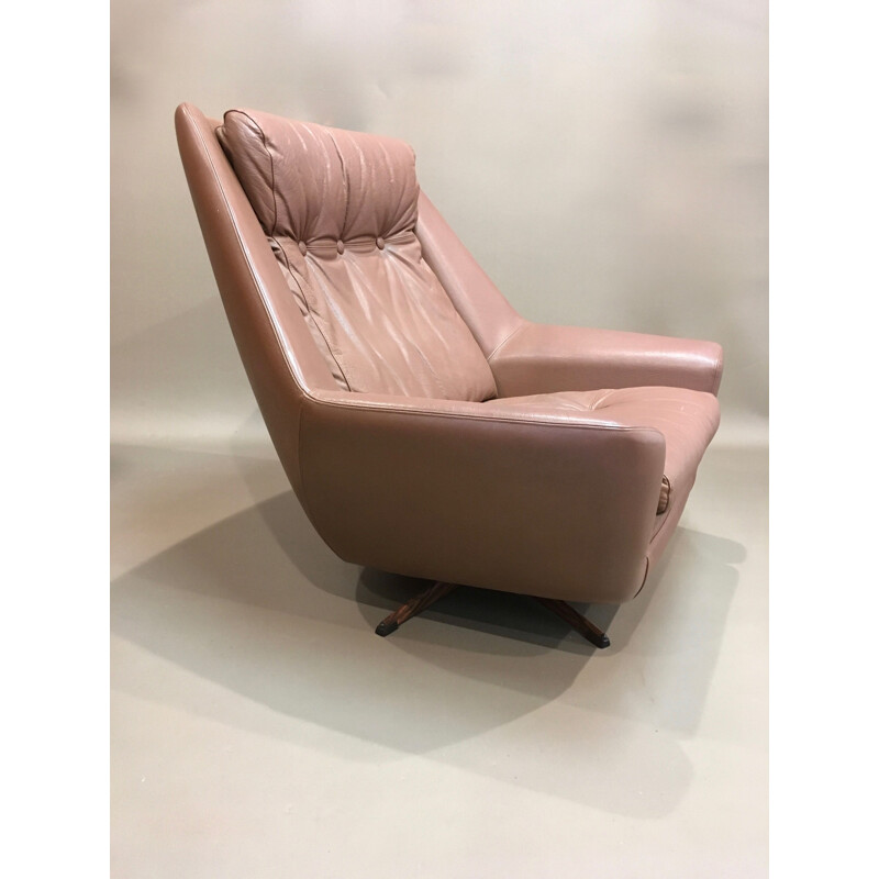 Vintage leather armchair swivel Scandinavian design 1950
