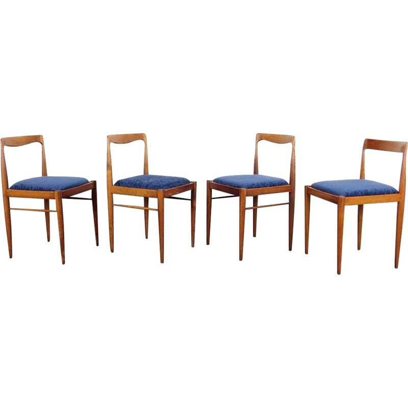 Ensemble de 4 chaises vintage bleues par Drevotvar Jablonne nad Orlici, 1970