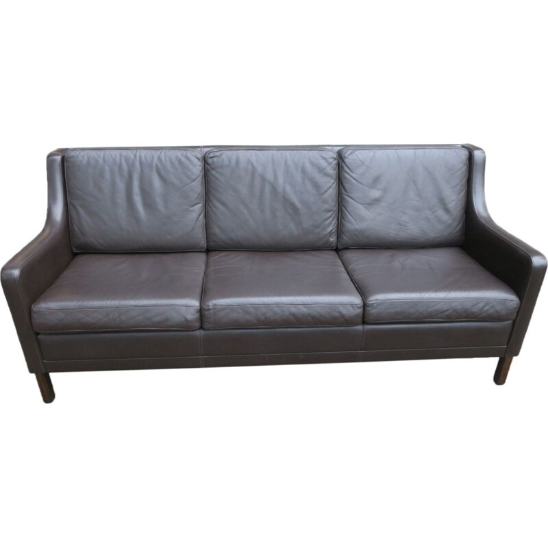 Vintage Danish dark brown leather 3-seater sofa, 1960s