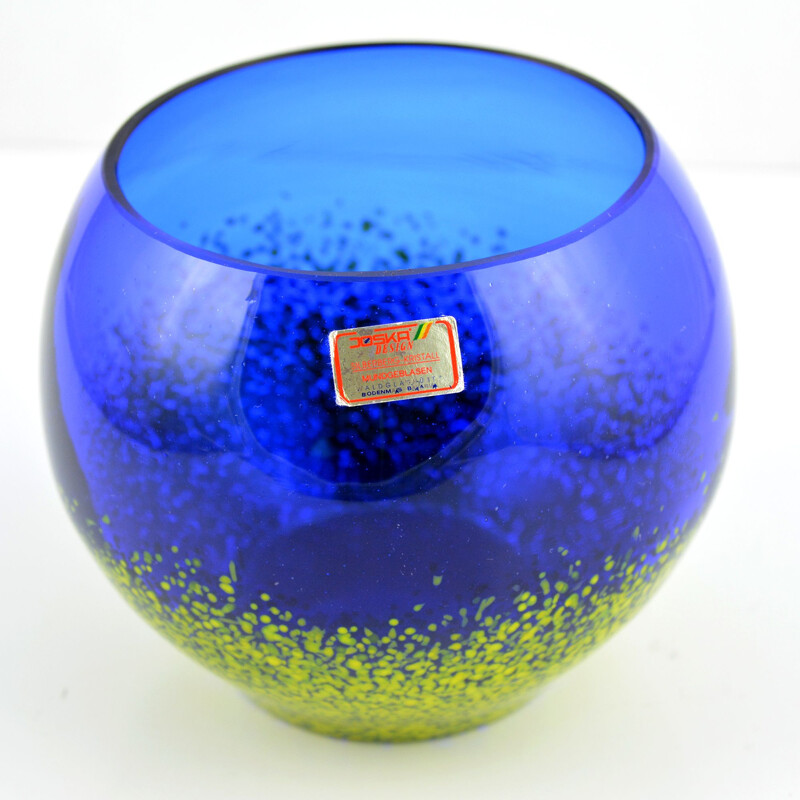 Bol en verre de cobalt vintage de Joska Kristall Mundgeblasen, Allemagne 1960