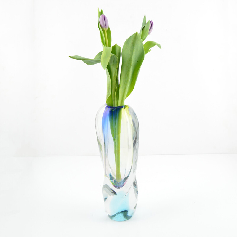 Vase en verre vintage par Hana Machovska pour Novy Bor, 1960