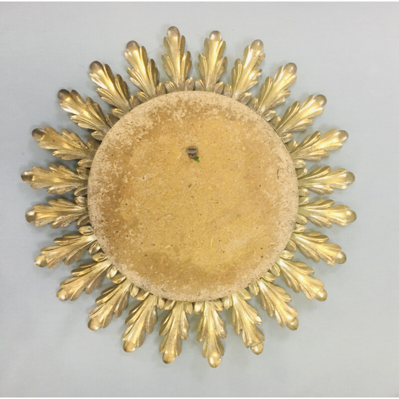 Miroir vintage "soleil" en métal doré, France, 1960
