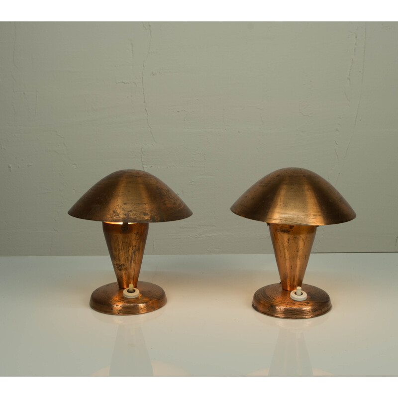 Set of 2 vintage brass table lamps, 1930s