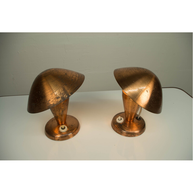 Set of 2 vintage brass table lamps, 1930s