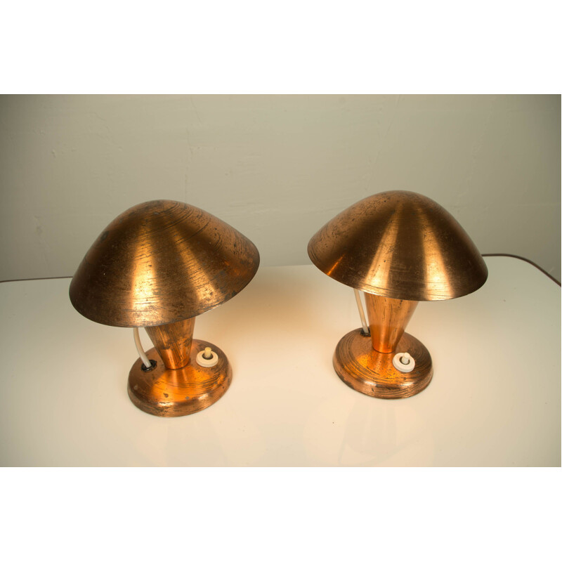 Set of 2 vintage brass table lamps, 1930s