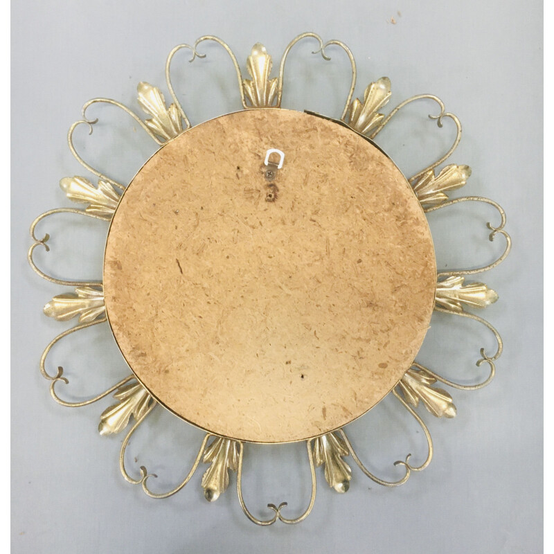 Miroir vintage "sorcière" en métal doré, France, 1960