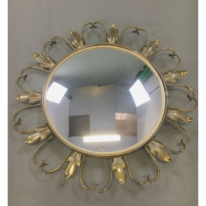 Vintage mirror "witch" in gold metal, France, 1960s