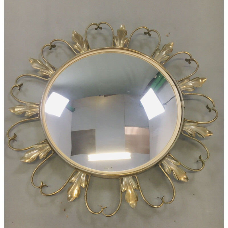 Vintage mirror "witch" in gold metal, France, 1960s