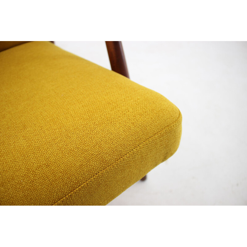 Vintage teakwood and yellow fabric armchair, Denmark, 1960s