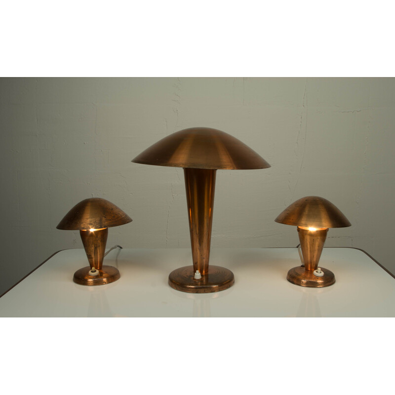 Set of 3 vintage brass table lamps, 1930s