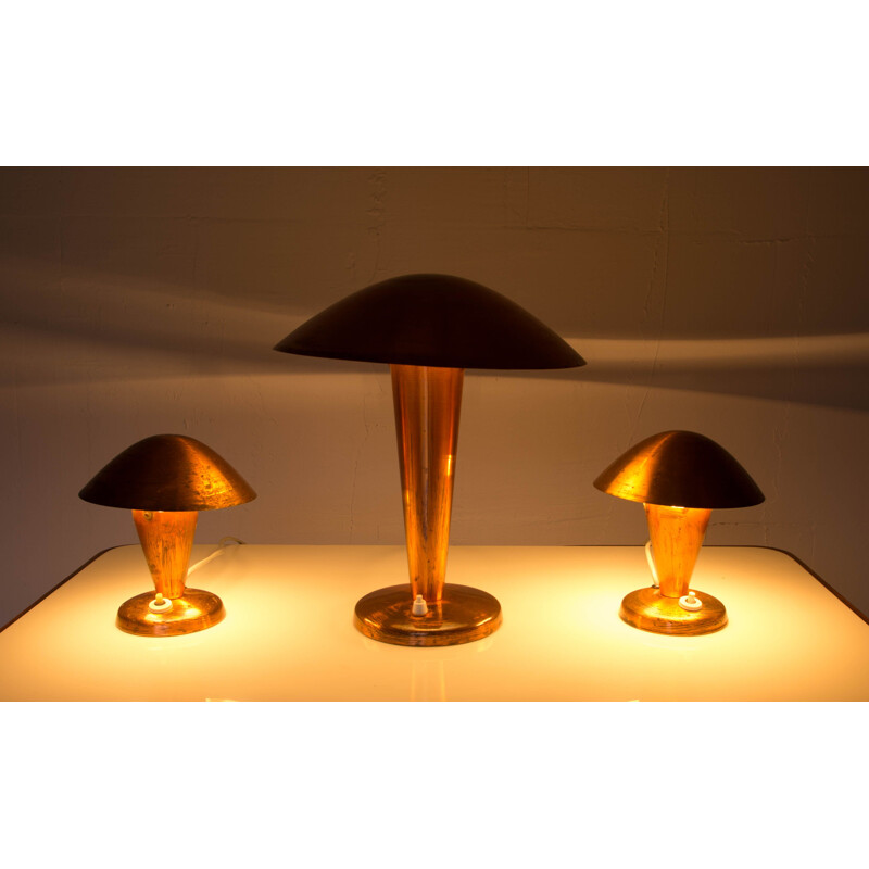 Set of 3 vintage brass table lamps, 1930s