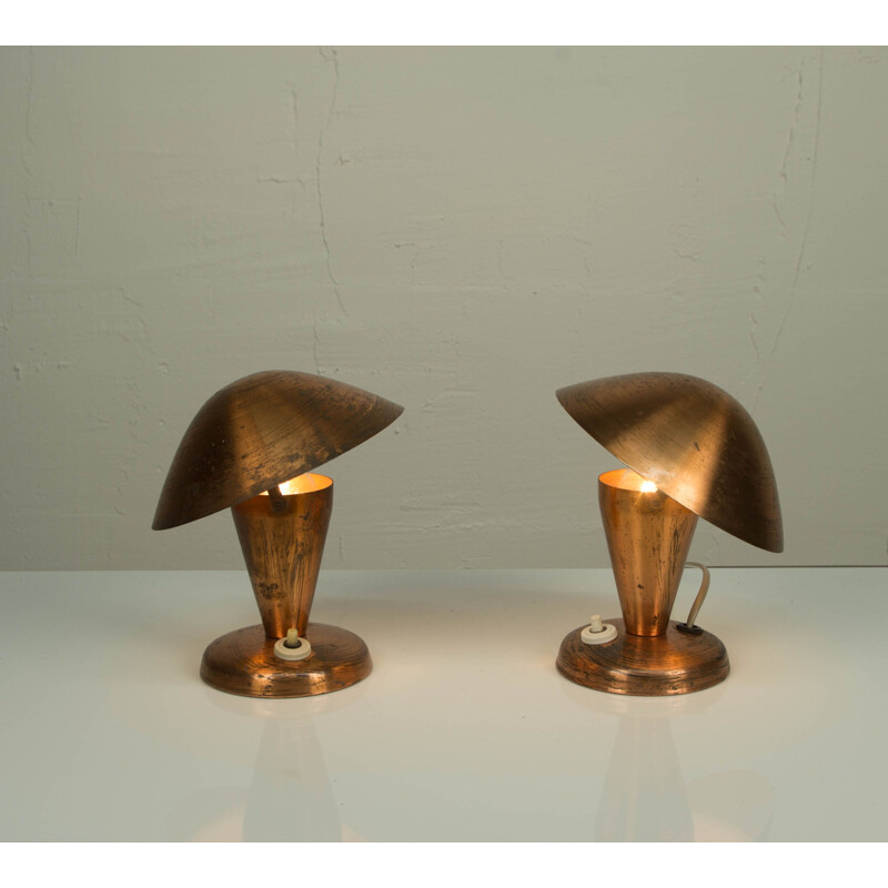 Set of 3 vintage brass table lamps, 1930s