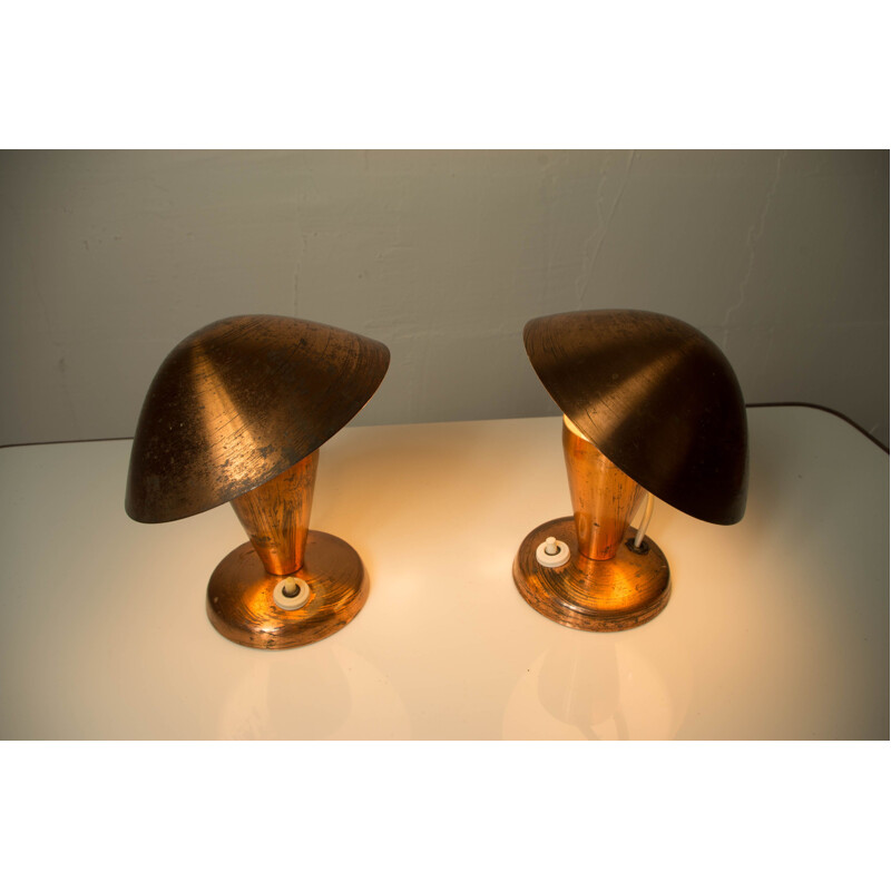 Set of 3 vintage brass table lamps, 1930s