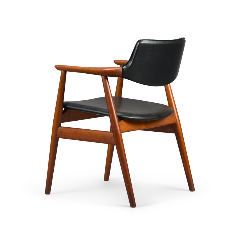 Fauteuil vintage en teck et skaï d'Erik Kirkegaard pour Hông Stolefabrik, 1950