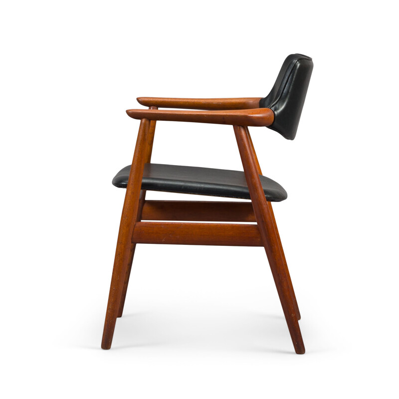 Vintage teak and skai armchair by Erik Kirkegaard for Høng Stolefabrik, 1950s