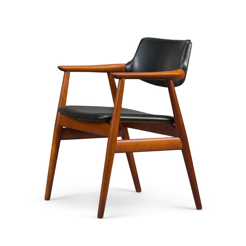 Vintage teak and skai armchair by Erik Kirkegaard for Høng Stolefabrik, 1950s