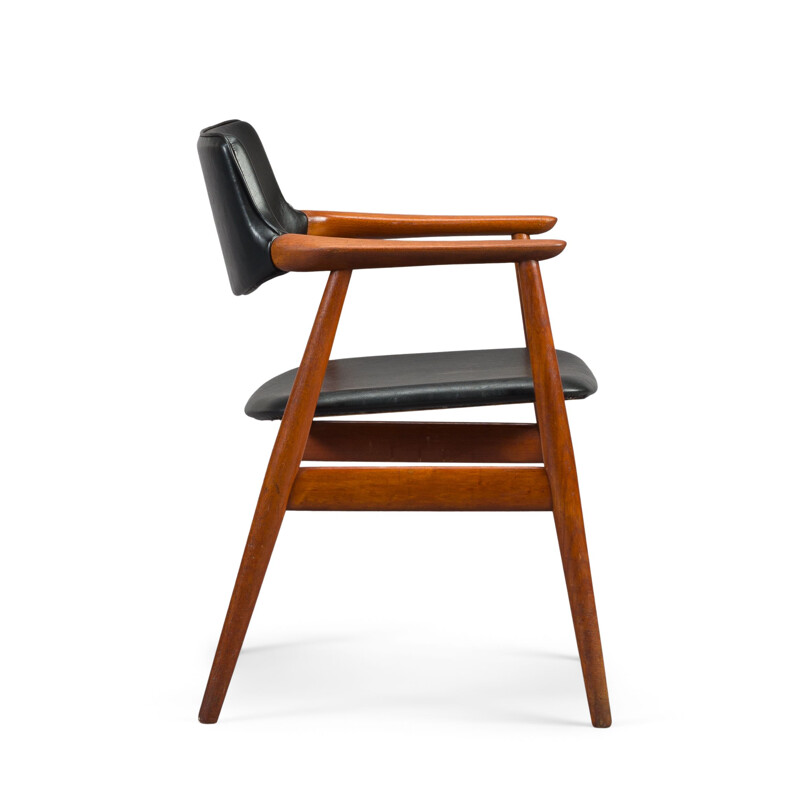 Vintage teak and skai armchair by Erik Kirkegaard for Høng Stolefabrik, 1950s