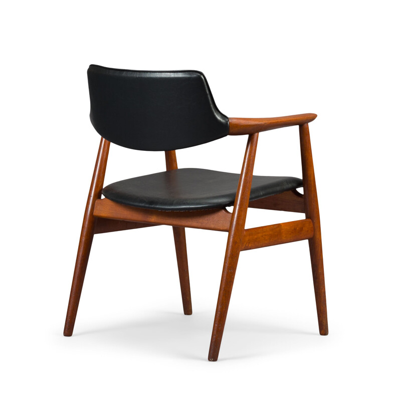 Fauteuil vintage en teck et skaï d'Erik Kirkegaard pour Hông Stolefabrik, 1950