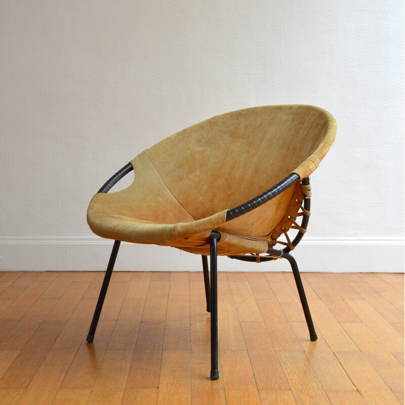 Vintage suede armchair "Circle" by Lusch Erzeugnis, Germany, 1960