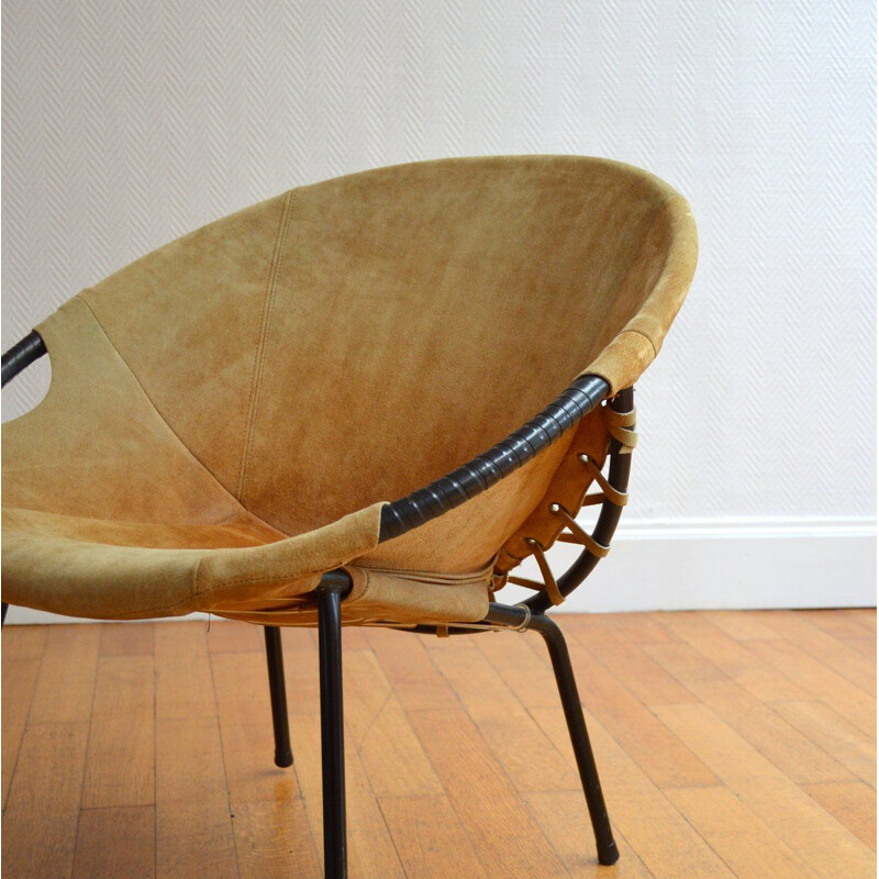 Fauteuil vintage en daim "Circle" par Lusch Erzeugnis, Allemagne, 1960