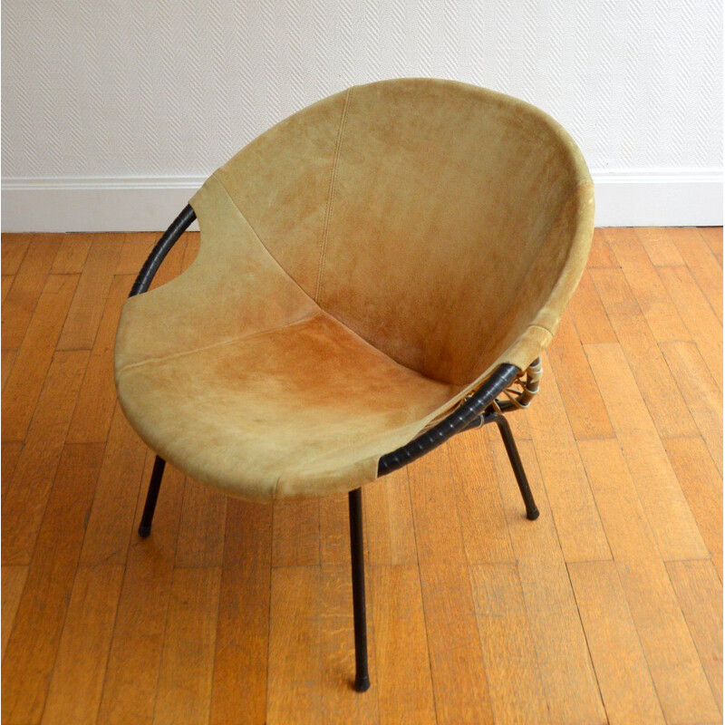 Vintage suede armchair "Circle" by Lusch Erzeugnis, Germany, 1960