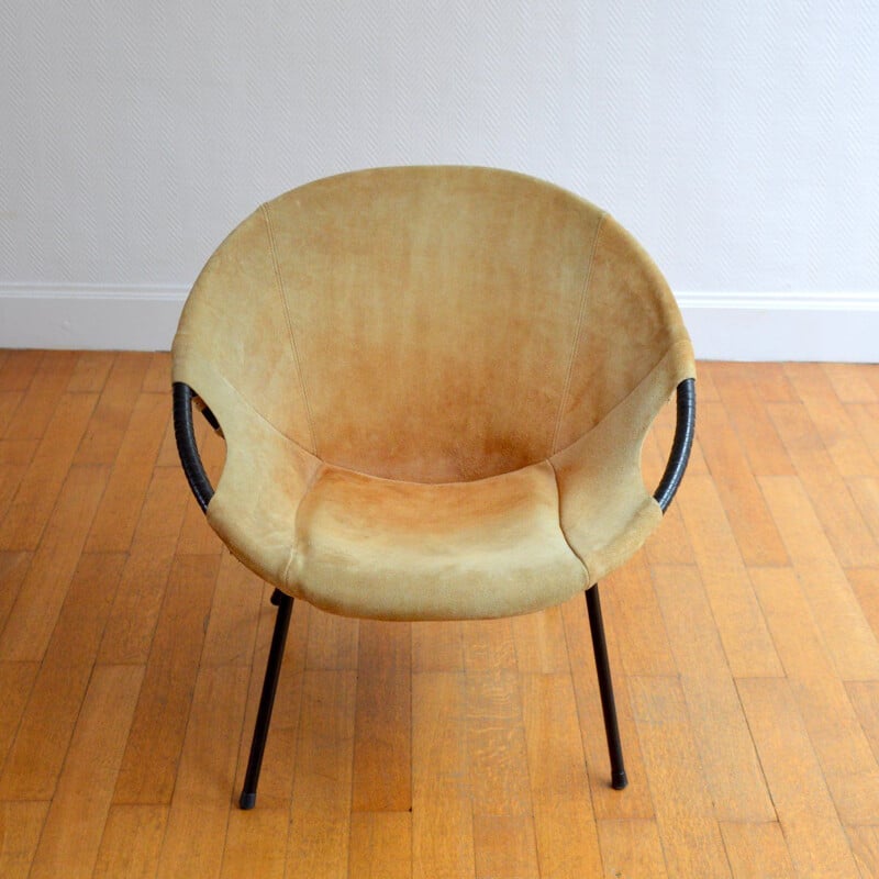 Vintage suede armchair "Circle" by Lusch Erzeugnis, Germany, 1960