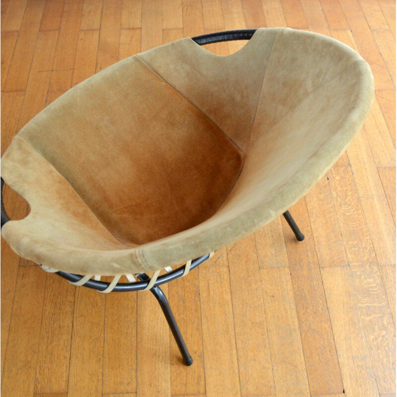 Vintage suede armchair "Circle" by Lusch Erzeugnis, Germany, 1960