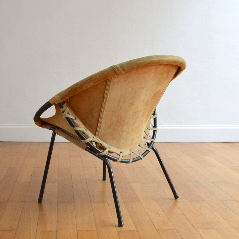 Vintage suede armchair "Circle" by Lusch Erzeugnis, Germany, 1960