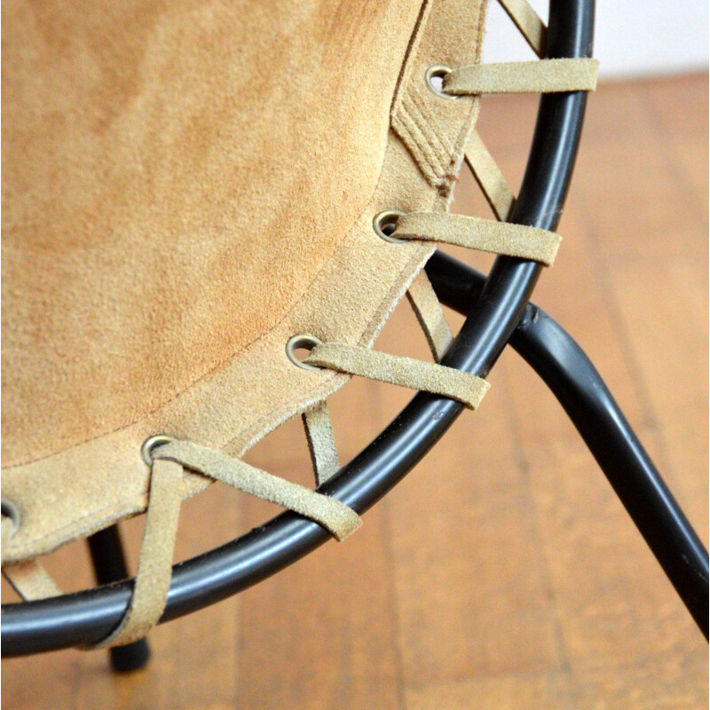 Vintage suede armchair "Circle" by Lusch Erzeugnis, Germany, 1960