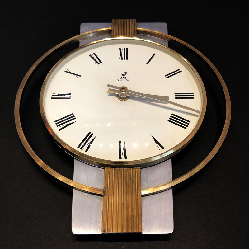 Vintage steel and brass wall clock, Switzerland, 1960s
