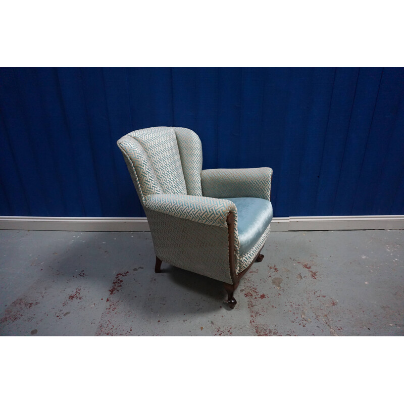 Vintage blue velvet armchair, 1950s