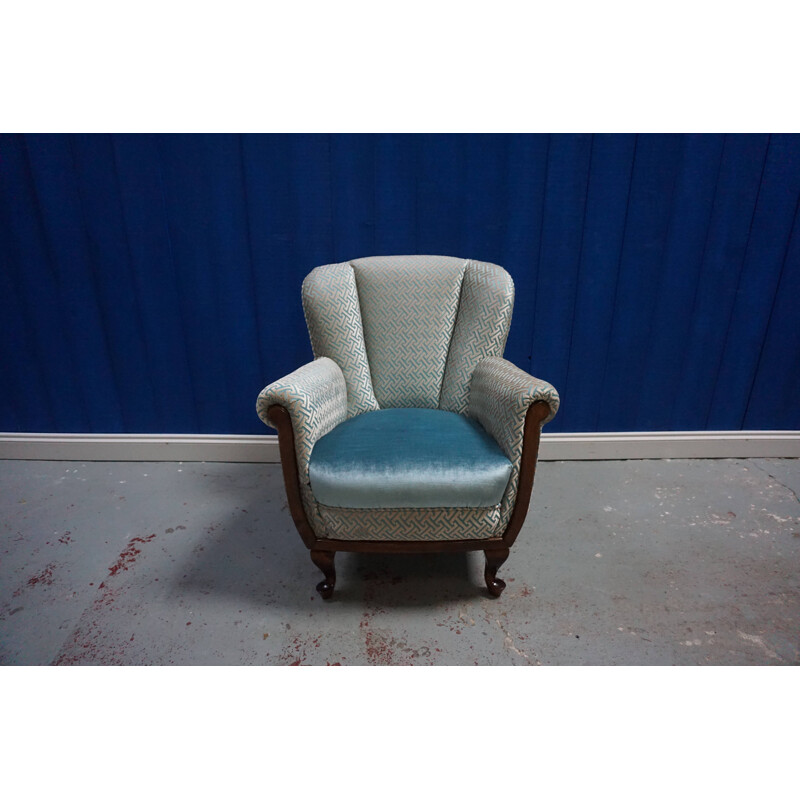 Vintage blue velvet armchair, 1950s