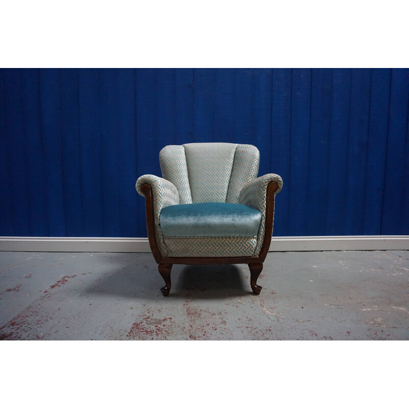 Vintage blue velvet armchair, 1950s