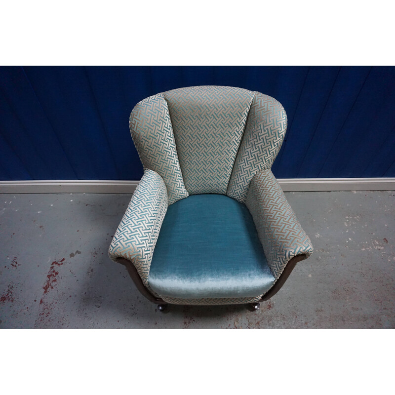 Vintage blue velvet armchair, 1950s