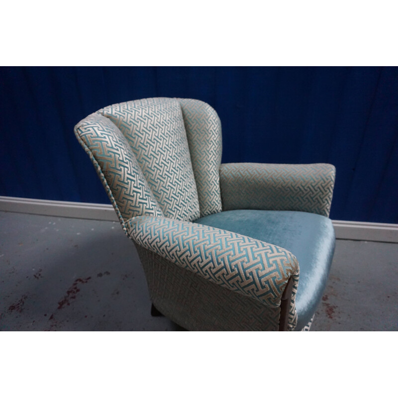 Vintage blue velvet armchair, 1950s