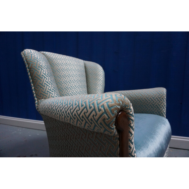 Vintage blue velvet armchair, 1950s