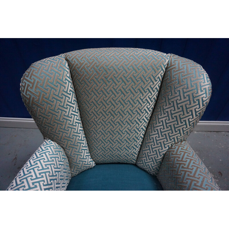 Vintage blue velvet armchair, 1950s