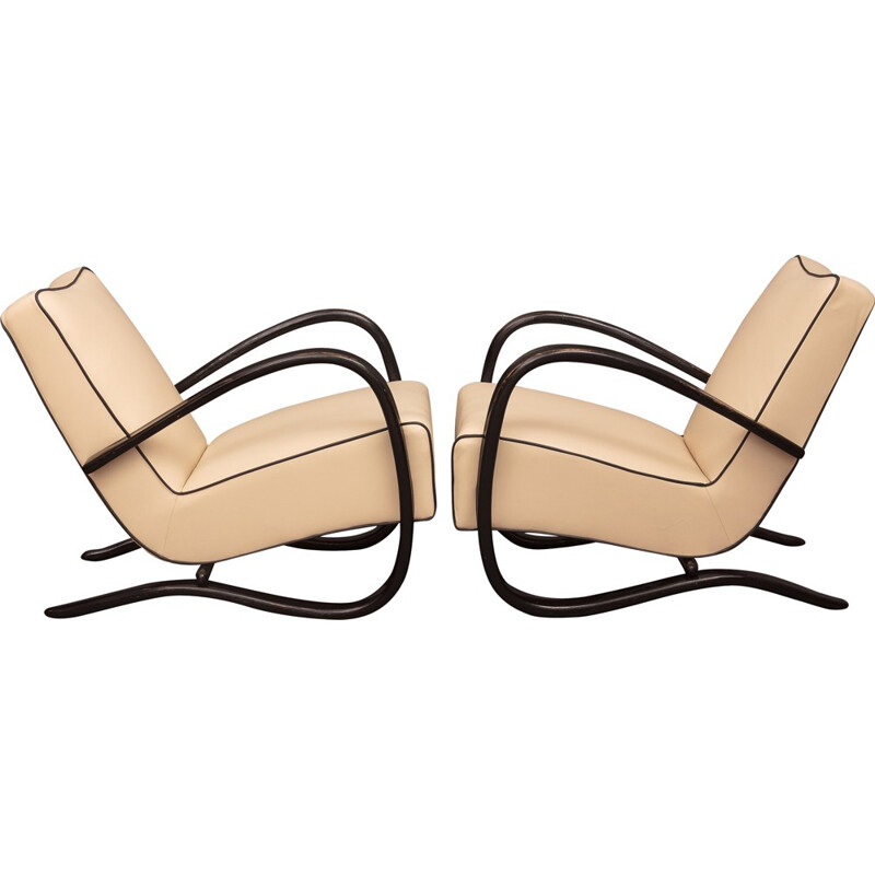 Pair of 269 armchairs in leather and wood, Jindrich HALABALA - 1930s
