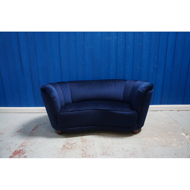 Vintage navy blue velvet sofa, Denmark, 1960s