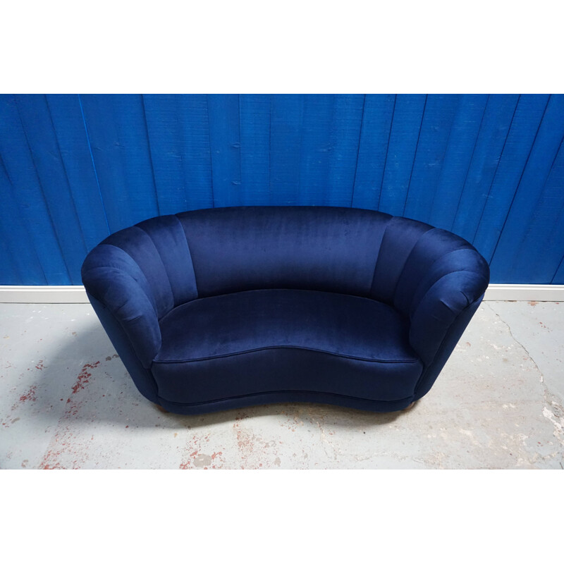 Vintage navy blue velvet sofa, Denmark, 1960s