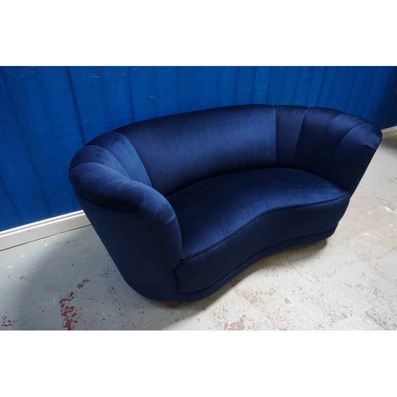 Vintage navy blue velvet sofa, Denmark, 1960s