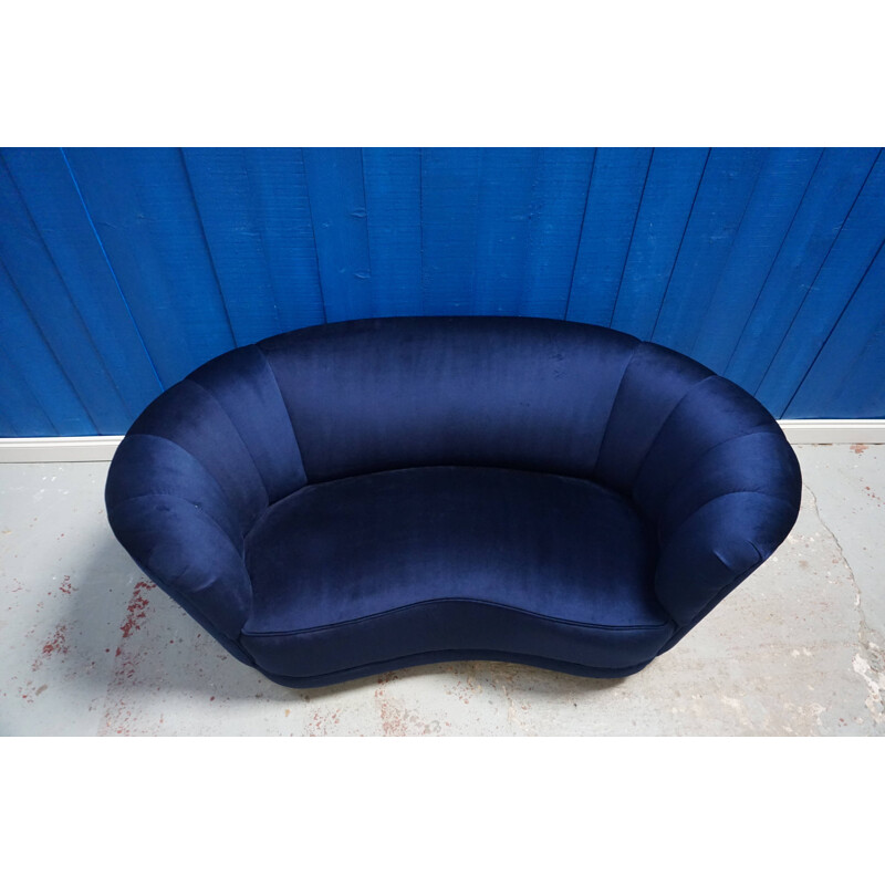 Vintage navy blue velvet sofa, Denmark, 1960s