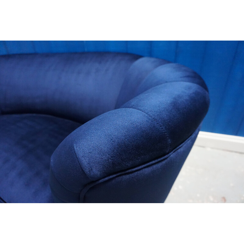 Vintage navy blue velvet sofa, Denmark, 1960s