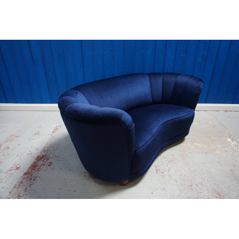 Vintage navy blue velvet sofa, Denmark, 1960s