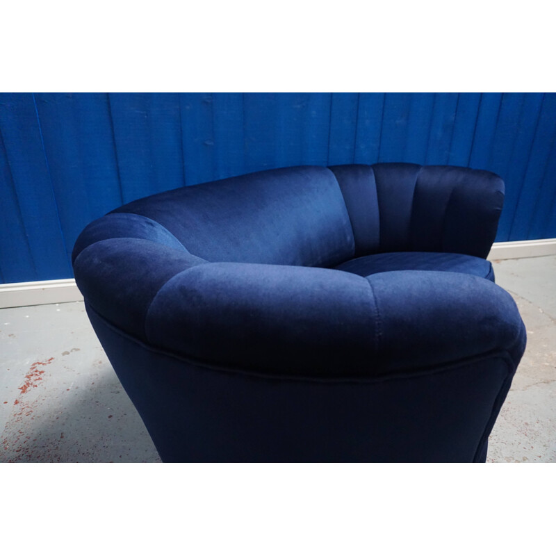 Vintage navy blue velvet sofa, Denmark, 1960s