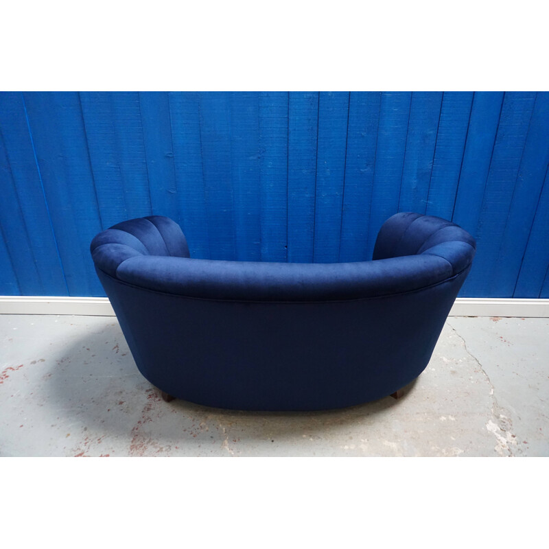 Vintage navy blue velvet sofa, Denmark, 1960s