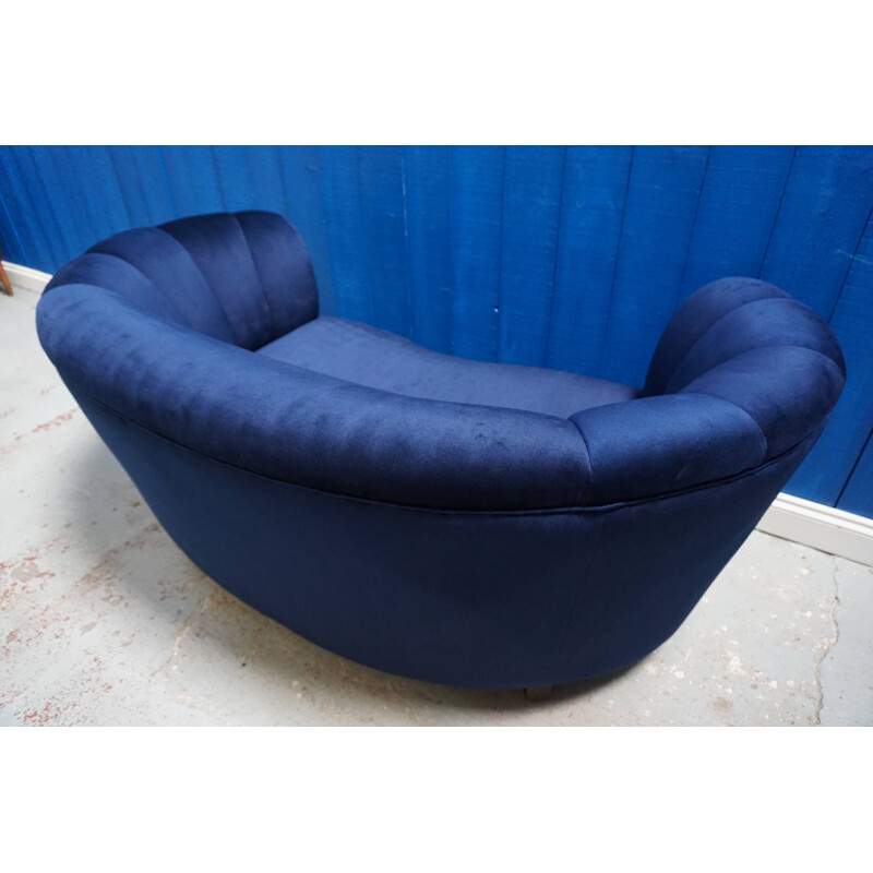 Vintage navy blue velvet sofa, Denmark, 1960s